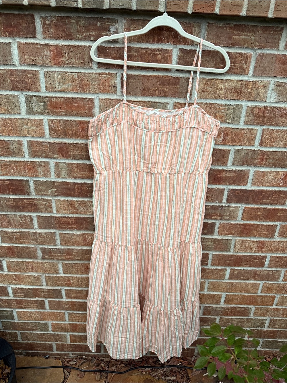 aerie Ladies L Peach, White & Light Green Striped Sundress